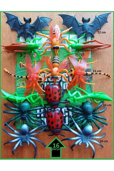 OYUNCAKSAHİLİ Korku Şakalama 16 Parça Hayvan Seti Peygamber Devesi Çekirge Örümcek Tarantula Yusufcuk 2 pkt