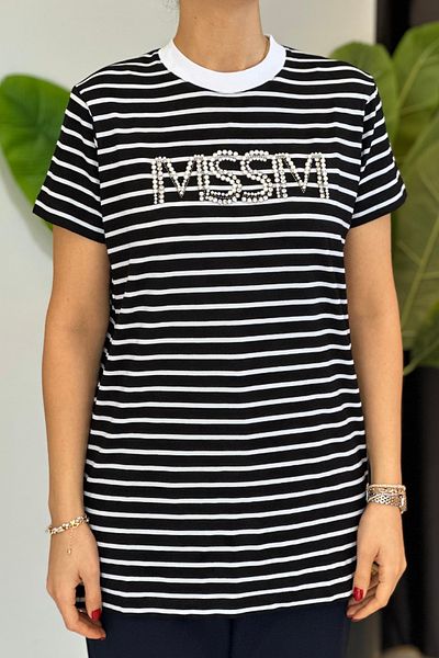 Missemramiss Black Stone Striped T-Shirt Tunic 4734