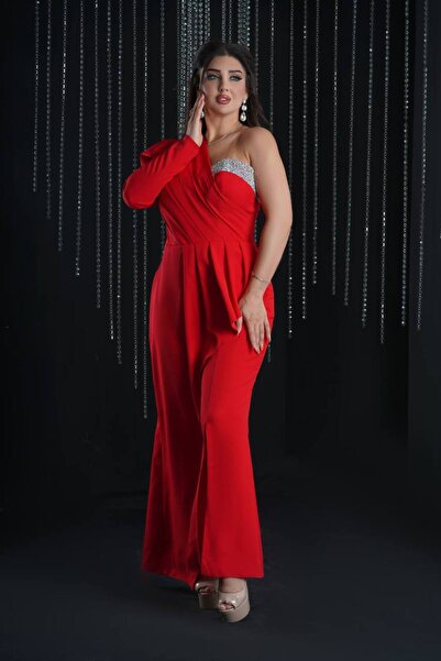 Helen Fashion Dabıl Tulum Tasarım Yırtmaçlı Kemersiz Elbise