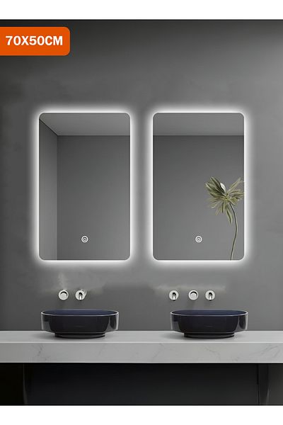 Taimi Pack of 2 Rectangle LED Bathroom Mirror, Wall Mounted, Touch Switch, 50x70CM