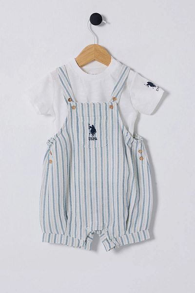 U.S. Polo Assn. Baby Boy Shorts Jumpsuit Set - 1-3 Years - White