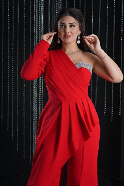 Helen Fashion Dabıl Tulum Tasarım Yırtmaçlı Kemersiz Elbise