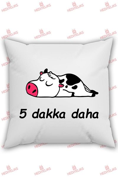 HEDİYELİKS Sleep Themed Gift Pillow with Cow Figure and Five Dakka More Written