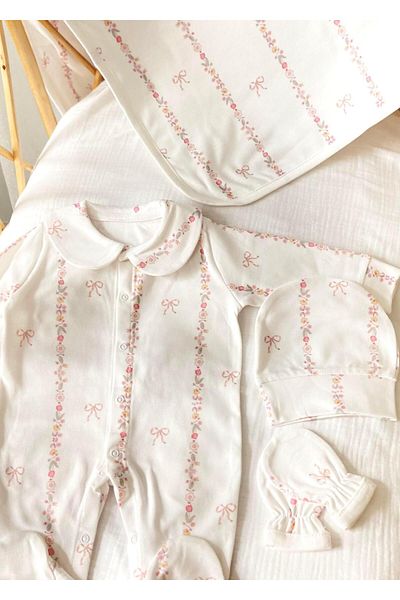 Zezig Bow Line 4 Piece Hospital Discharge Set 100% Cotton