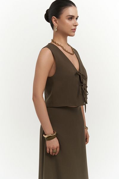 MAİ COLLECTİON Orsha Khaki Vest Skirt Suit