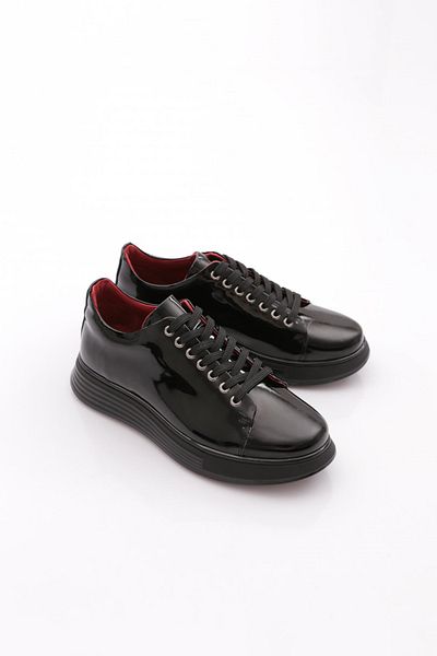 DGN Ανδρικά παπούτσια με κορδόνια casual sneakers Γνήσιο δέρμα μαύρο λουστρίνι 2638628