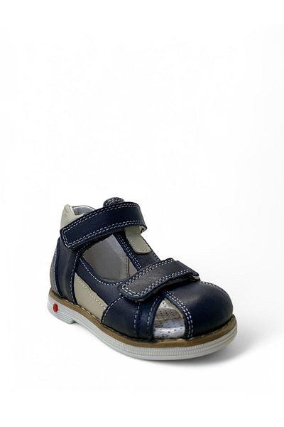 Tuğba Ortopedi 674 Full Orthopedic 100% Genuine Leather Baby Boy Navy Blue Corset Sandals