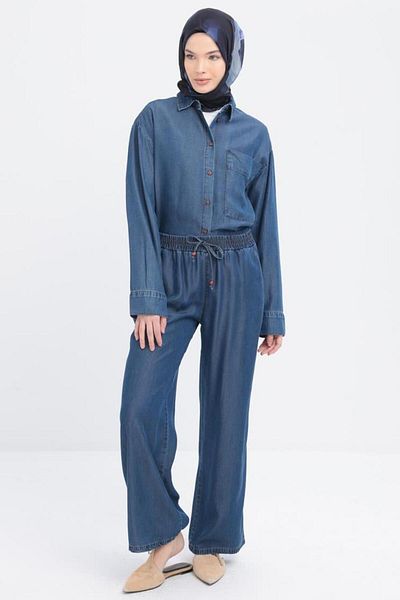 ALLDAY Pantaloni de damă din denim cu talie elastică