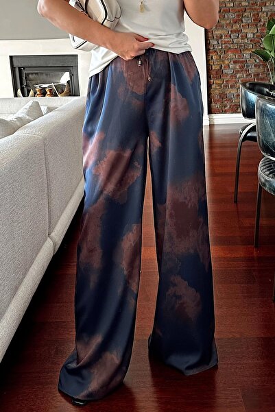 Lavanta Tekstil Tie Dye Patterned Satin Palazzo Trousers