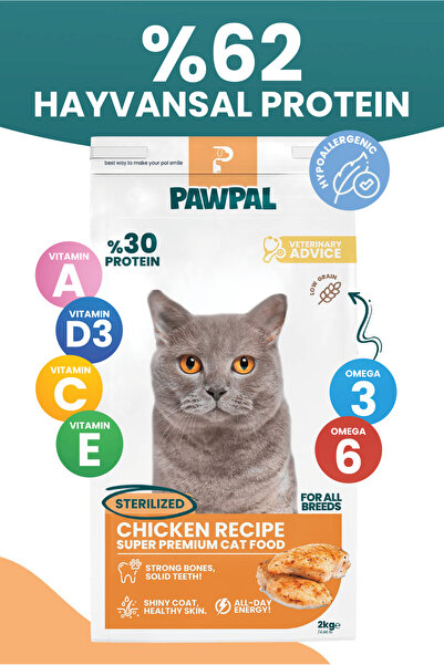 PawPal Tavuklu Süper Premium Kısır Kedi Maması 2KG | Hipoalerjenik – Düşük Ta...