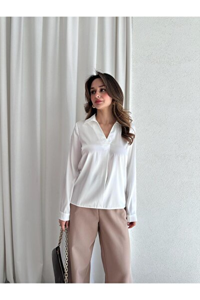 Mooi Butik White Popper Shirt Model: 6745