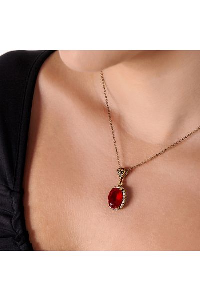 Atelier LEO Handmade Jewellery Kösem Sultan Red Copper Hand Made Zircon Stone No Tarnishing Women's Necklace with Box