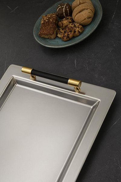 ÖZBURAK Mercan Silver Black 2-Piece Presentation and Tea Tray