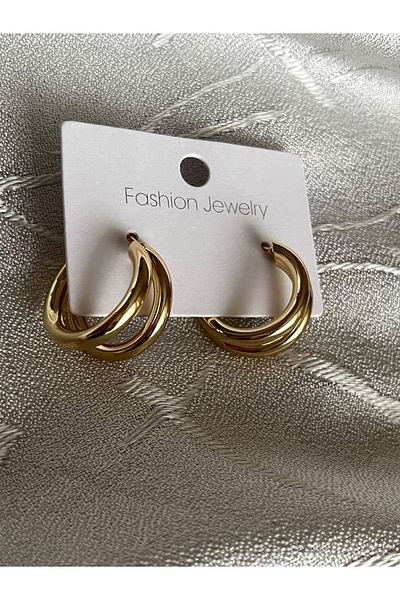 Happy Vibes Stainless Steel Gold Color Double Hoop Earrings