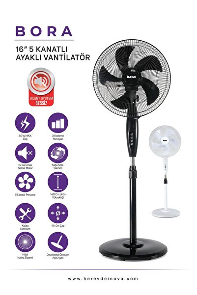 İnova Bora 16" 5 Kanatlı Ayaklı Vantilatör