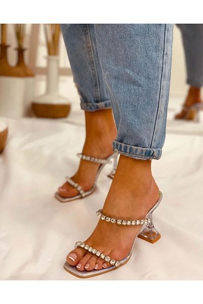 JAMASHOSE Hologram Stone Detailed Heeled Slippers