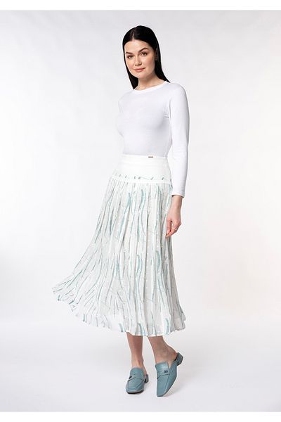 Guzella Premium Wide Corset Pleated Digital Printed Seersucker Chiffon Midi (85cm) Length Skirt