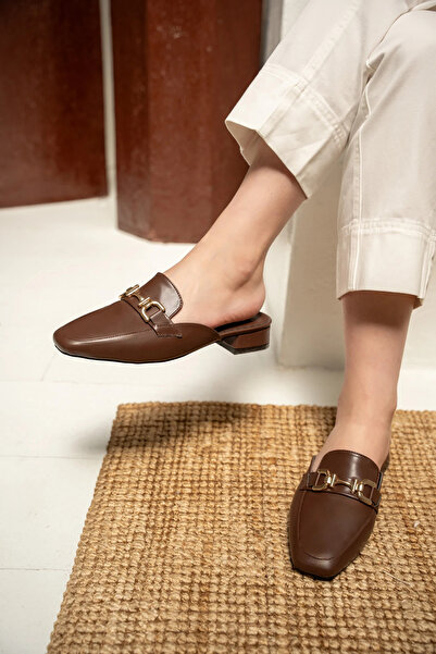LAMİNTA Sangi Bitter Brown Buckle Detailed Women's Slippers