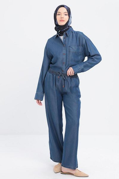 ALLDAY Pantaloni de damă din denim cu talie elastică
