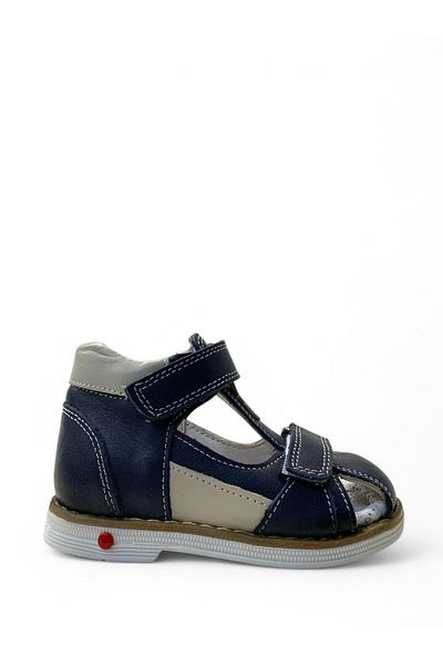 Tuğba Ortopedi 674 Full Orthopedic 100% Genuine Leather Baby Boy Navy Blue Corset Sandals