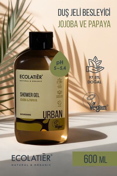 ECOLATIER Duş Jeli Jojoba ve Papaya, %97,5 Doğal Vücut Şampuanı Vegan, 600 ml