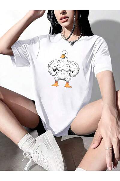 EVIus Oversize Muscular Duck Athlete Printed Crew Neck T-Shirt