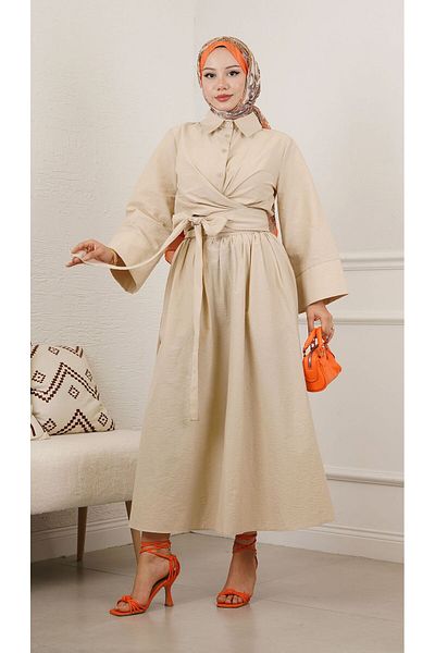STİLZERAFET Belt Detailed Dress