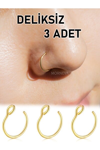MORNEVA Deliksiz Çelik Sıkıştırmalı Fake Halka Hızma | Delik Gerektirmeyen Kulak, Burun Piercingi (3 Adet)