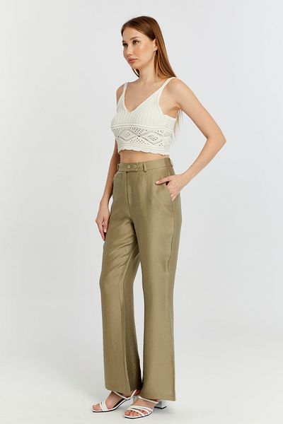 Bolivente Mold Green Linen Flared Woven Trousers