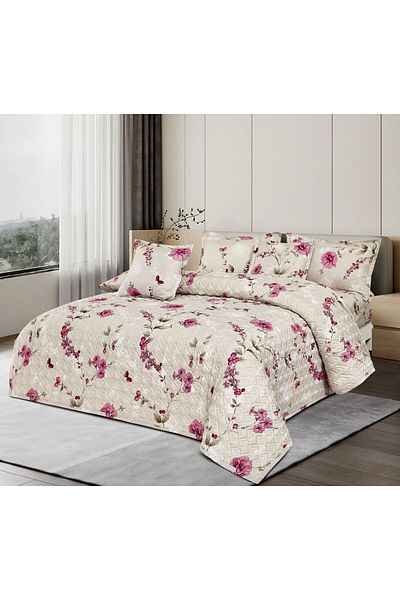 MİNG Lİ Summer Floral Quilt Set, Compressed Microfiber Filling - 6 Pieces for Two People