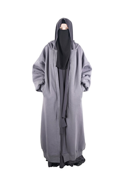 RAYE Ece Kapüşonlu Fermuarlı Sweat Elbise - Füme