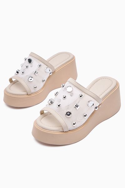 Limoya Ylva Nud Mesh Wedge Heeled Women's Slippers