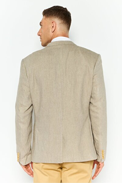 Asos Design Men Regular Fit Textured Semi-Formal Blazer, Beige
