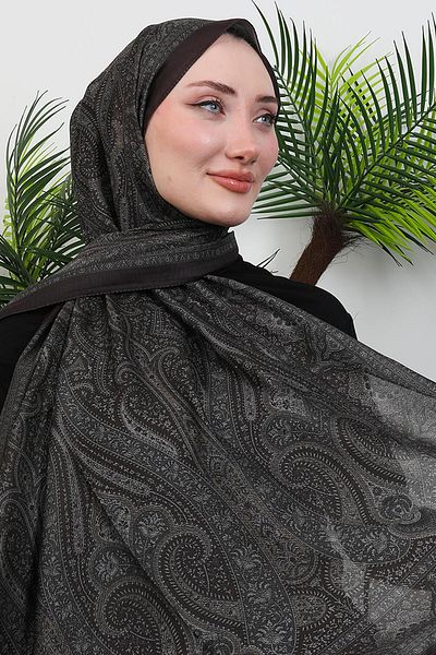 GİYZAMİLA Digital Soft Shawl Dark Khaki