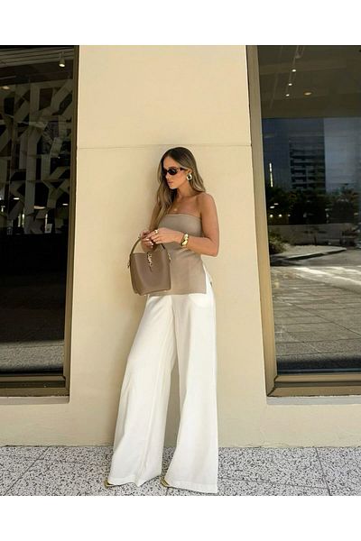 sunfyre Women's Side Slit Side Gathered Strapless Crop Blouse