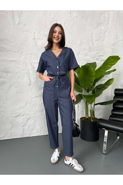 Elif Özbey Butik Salopetă subțire din denim cu talie elastică