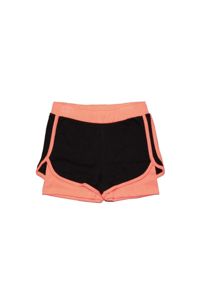 LOVETTI BlacK-phosphor Orange Two Thread Ribbed Waist Shorts for Girl