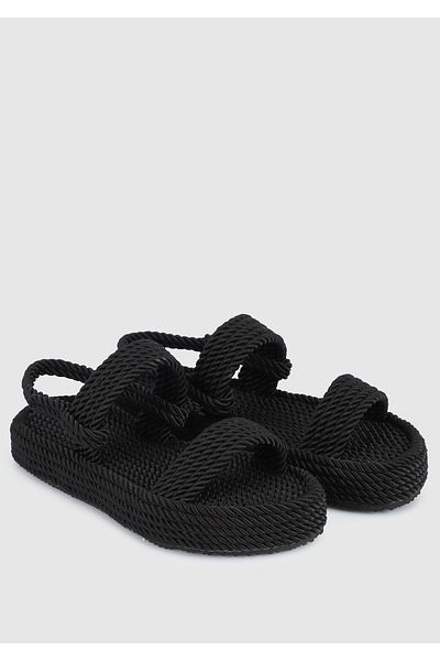 Provoq Sandale plate negre de damă
