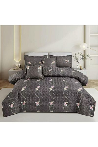 MİNG Lİ Summer Floral Quilt Set, Compressed Microfiber Filling - 6 Pieces for Two People