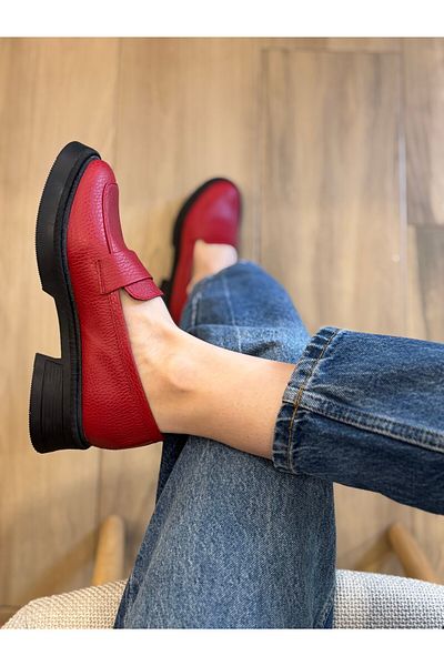 Leather Red Loafers Leather