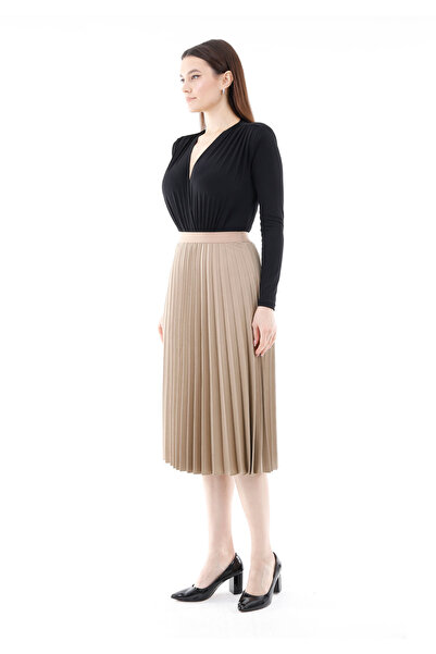 Guzella Knee Length Pleated Elastic Waist Skirt