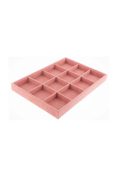Aydın Decor Local Suede Pink 12 Compartment Jewelry Serving Table (Aydindecor)