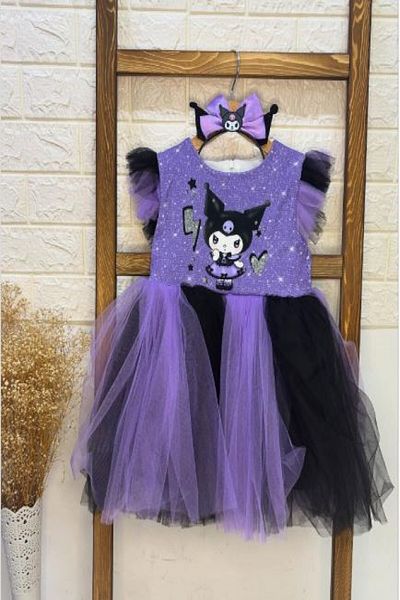 DeKuBaby Kuromi Patterned Girl's Evening Dress-Party-Birthday Costume with Layered Tulle Puffy Skirt