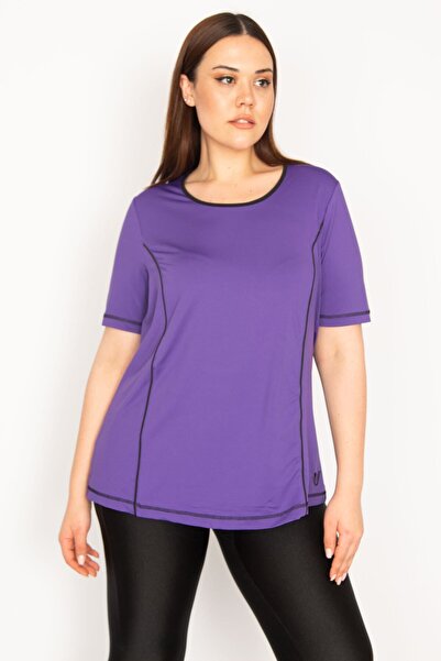 Şans Bluză sport mov cu guler bias de mărime mare pentru femei 65n32945