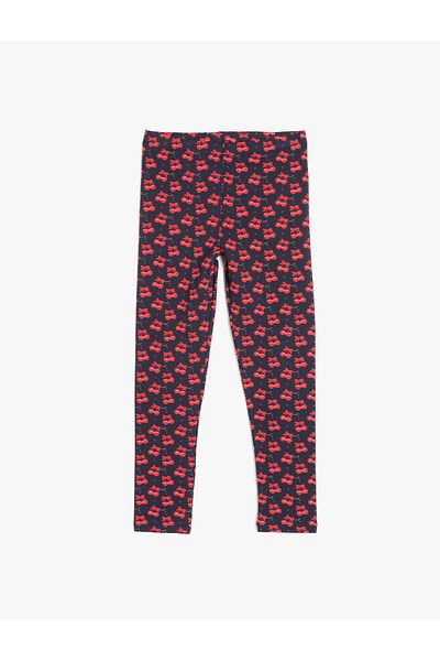 Koton New Season Cotton Cherry Patterned Long Leggings with Elastic Waist