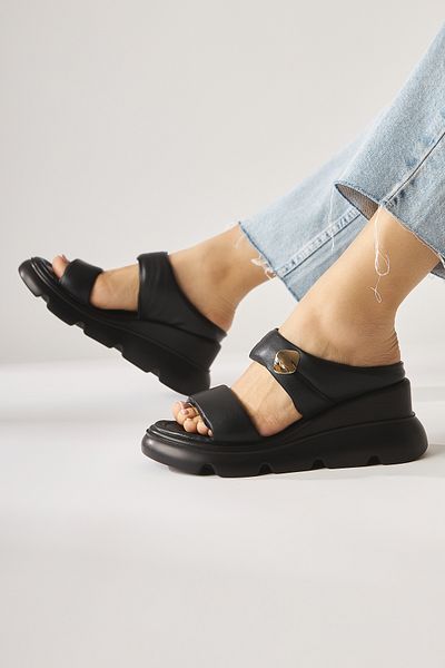 Limoya Susi Black High Heeled Fluffy Women's Slippers