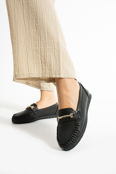 Moda Devrin Black Buckle Ballerinas