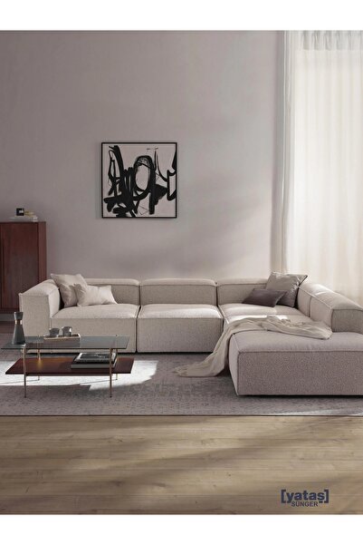 Mobilya Stant Most Mollis Pro 4 Modül Sağ Köşe Koltuk 01 Lüks Beyaz Bukle Kumaş Yumuşak Sünger(Evinize Teslim)