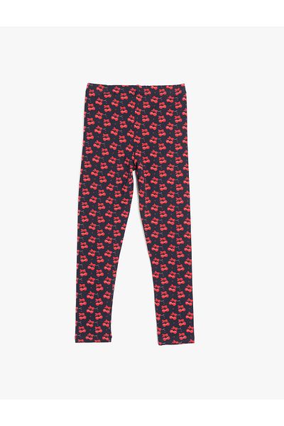 Koton New Season Cotton Cherry Patterned Long Leggings with Elastic Waist