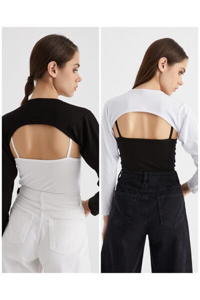 mirach Pack of 2 Crop Neck Collar Sleeve Set |   Black and White Long Sleeve Hijab Neck Collar Stylish Design